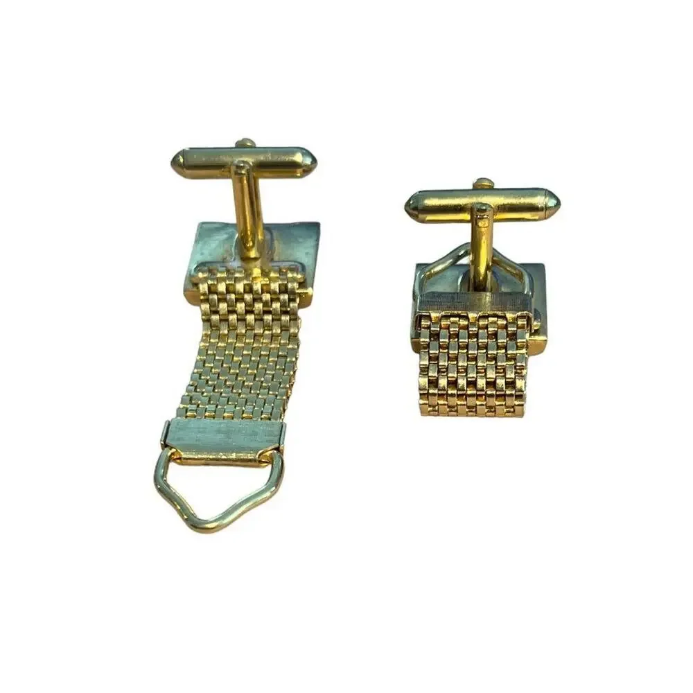 Vintage Tiger’s Eye Wrap Around Mesh Square Goldtone Cufflinks